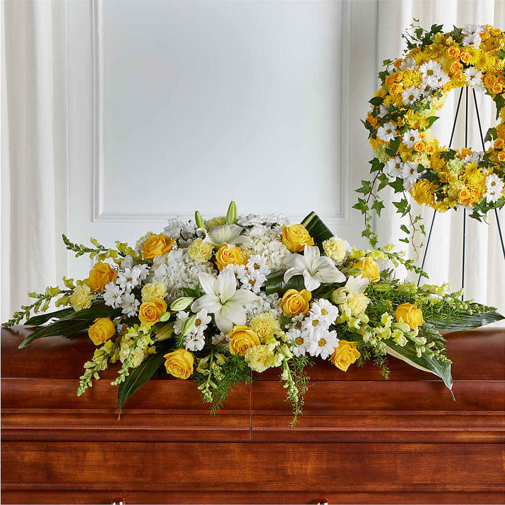 Golden Harmony Casket Spray – Maple Ridge Florist, Maple Ridge BC